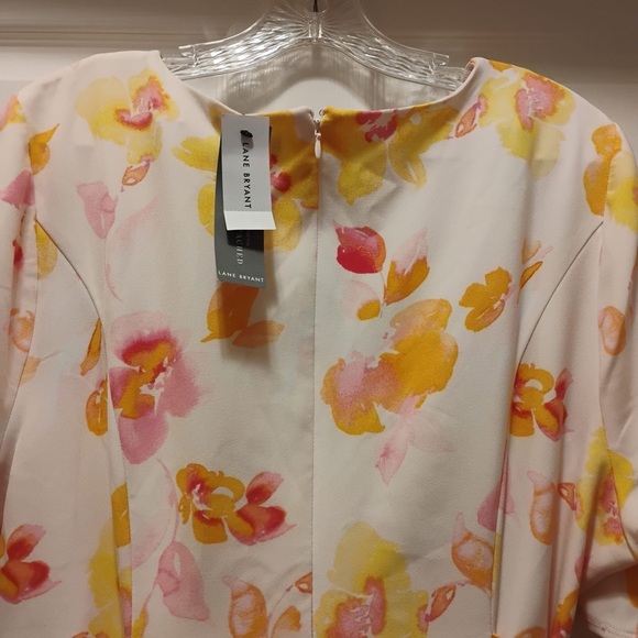 NWT Lane Bryant Floral Yellow Pink Midi Dress V-Neck Pockets Lena Summer Size 22 - Picture 2 of 5